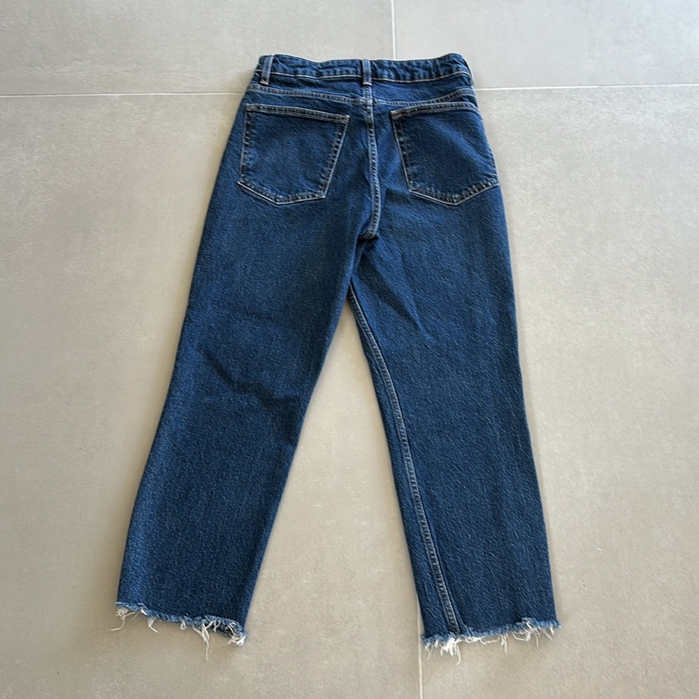 Topshop Straight Cut Jeans in Dark Blue Denim Raw Hem Size 28 - Picture 6 of 6
